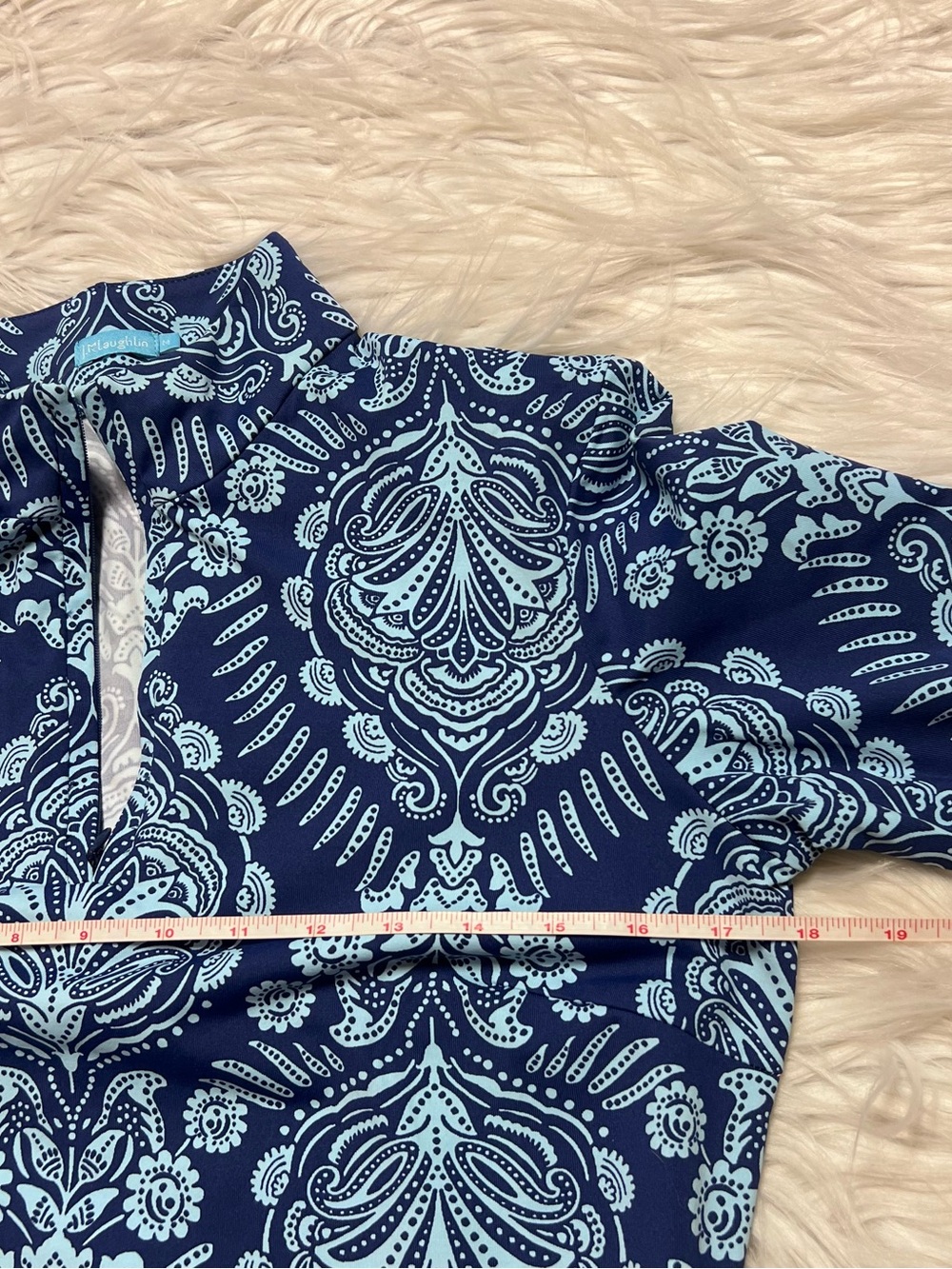 J. McLaughlin Navy and Light Blue Medallion Long Sleeve Dress - Picture 6 of 6
